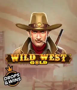  Meet the daring sheriff of "Wild West Gold," a captivating slot game by Pragmatic Play. The visual features a determined sheriff with a golden star badge, set against a sun-baked Old West town backdrop. The game's title is boldly featured in a classic font, highlighting the Wild West adventure theme. 