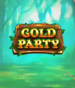 Step into the fairy-tale forest of the Gold Party game by Pragmatic Play, showcasing a beautifully designed wooden sign decorated with golden letters. The backdrop of misty green forest that adds a touch of enchantment to the game's theme. Perfect for fans of nature-themed slots, offering a captivating gaming experience. 