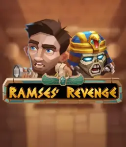 Explore the thrilling world of the Ramses' Revenge game by Relax Gaming, highlighting a frightened explorer and a menacing mummy against an Egyptian tomb backdrop. This image captures the adventure of tomb exploration, perfect for adventure seekers, delivering a captivating adventure. 